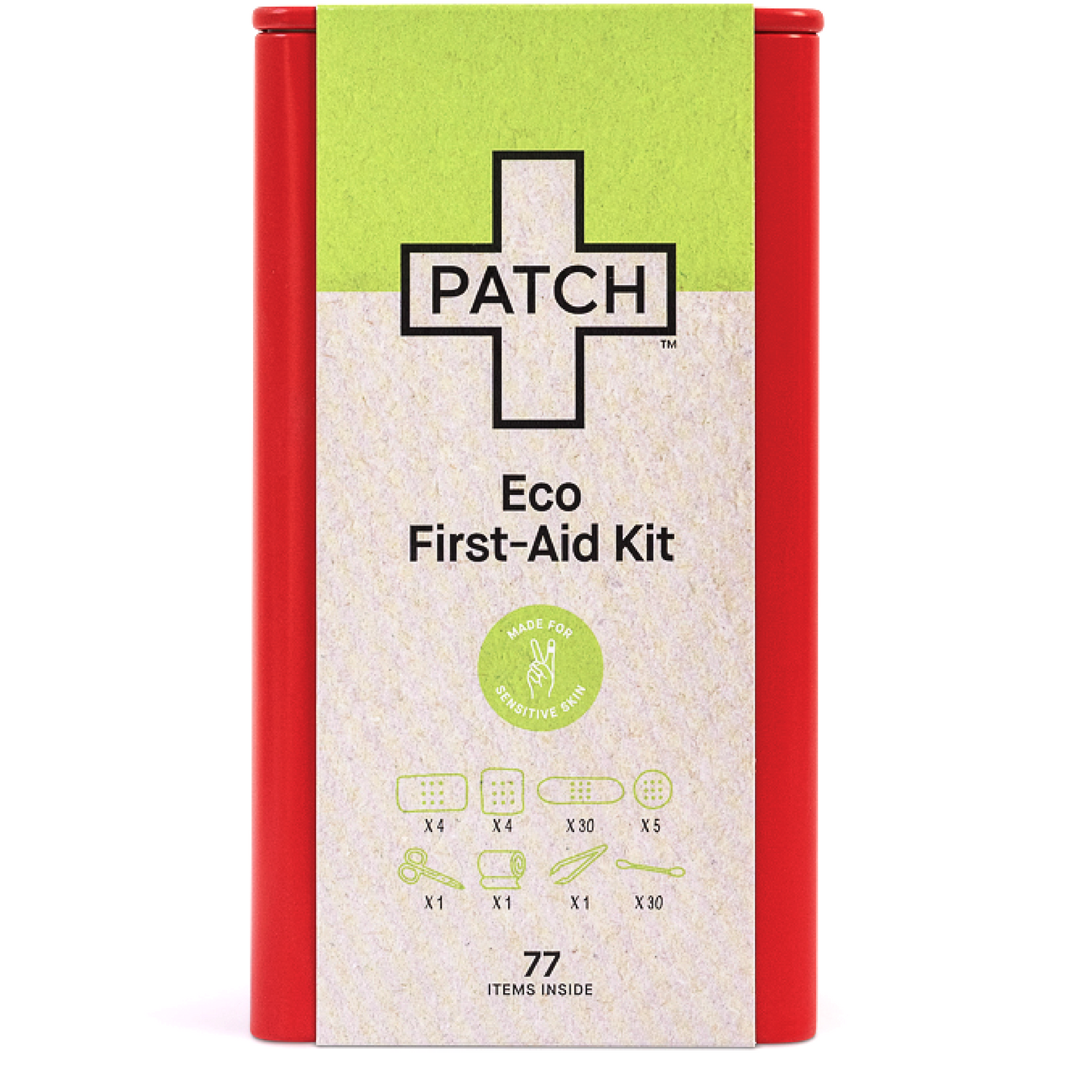 
                  
                    Patch First Aid Kit, Natural Bamboo Bandages, sensitive skin friendly, eco friendly, hypoallergenic, non-toxic, latex free, includes bandages, scissors, tweezers and ear buds
                  
                