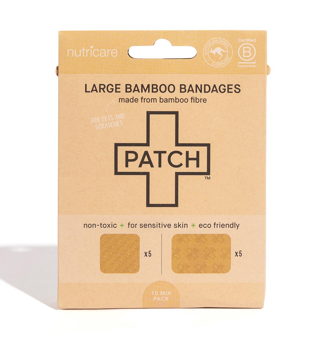 Patch Natural Bamboo Bandages for sensitive skin, eco friendly, hypoallergenic, non-toxic, latex free. Large Format