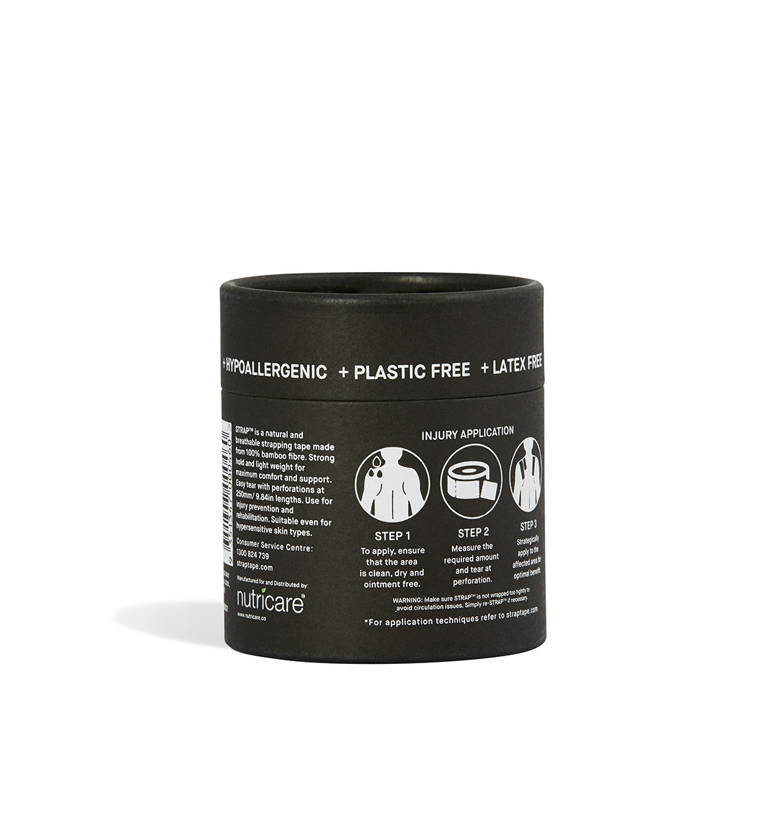 Strap Natural Black Bamboo Body Tape Sports Tape Rigid Hypoallergenic Tape, Biodegradable, Athletic and Kinesiology Tape