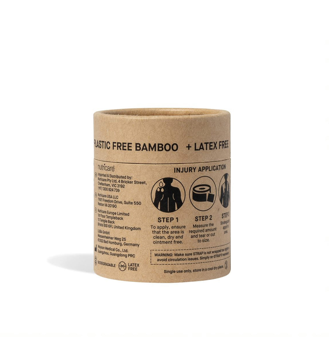 Strap Natural Bamboo Body Tape Sports Tape Rigid Hypoallergenic Tape, Biodegradable, Athletic and Kinesiology Tape