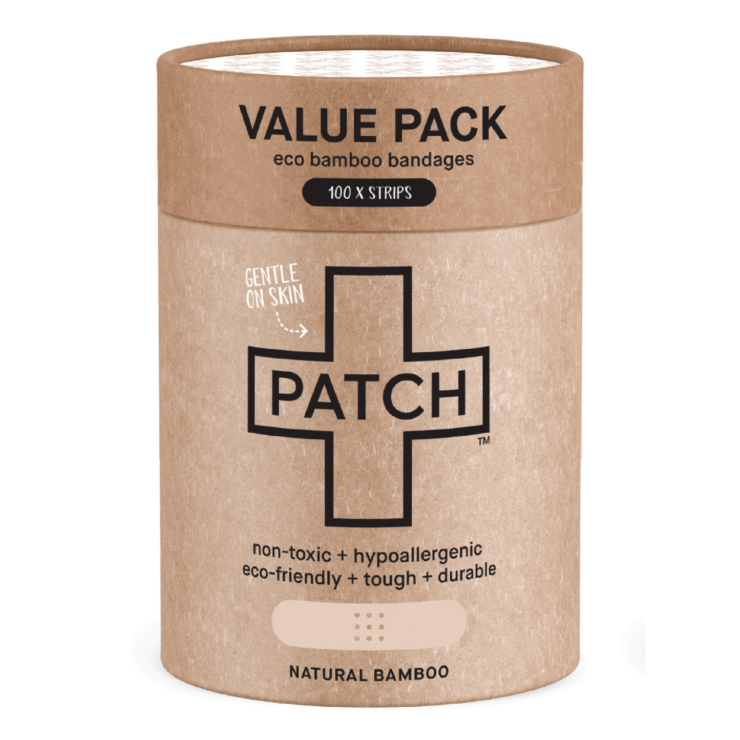 Patch Natural Bamboo Bandages for sensitive skin, eco friendly, hypoallergenic, non-toxic, latex free, Value Pack