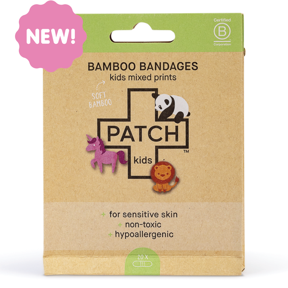 Patch Natural Bamboo Bandages Mixed Prints Pack for kids, sensitive skin friendly, eco friendly, hypoallergenic, non-toxic, latex free, kids prints